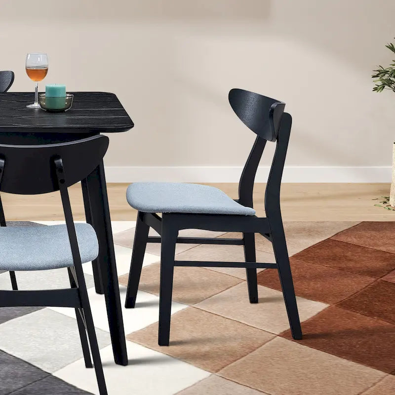 Set di 2 sedie da pranzo in nero / noce / rovere, struttura in legno, seduta imbottita