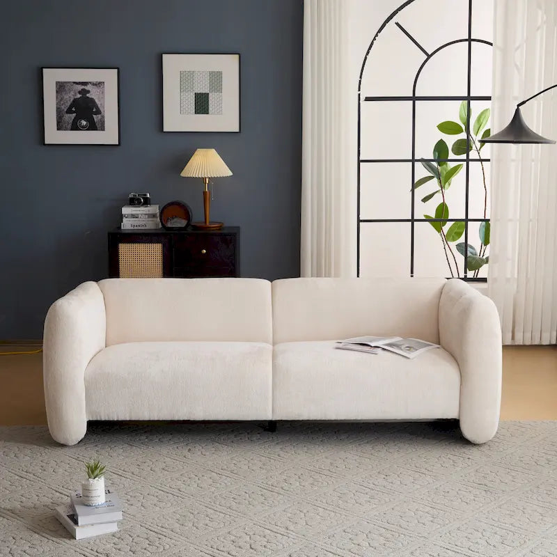 Divano a 3 posti in tessuto, design a onda bianco/beige