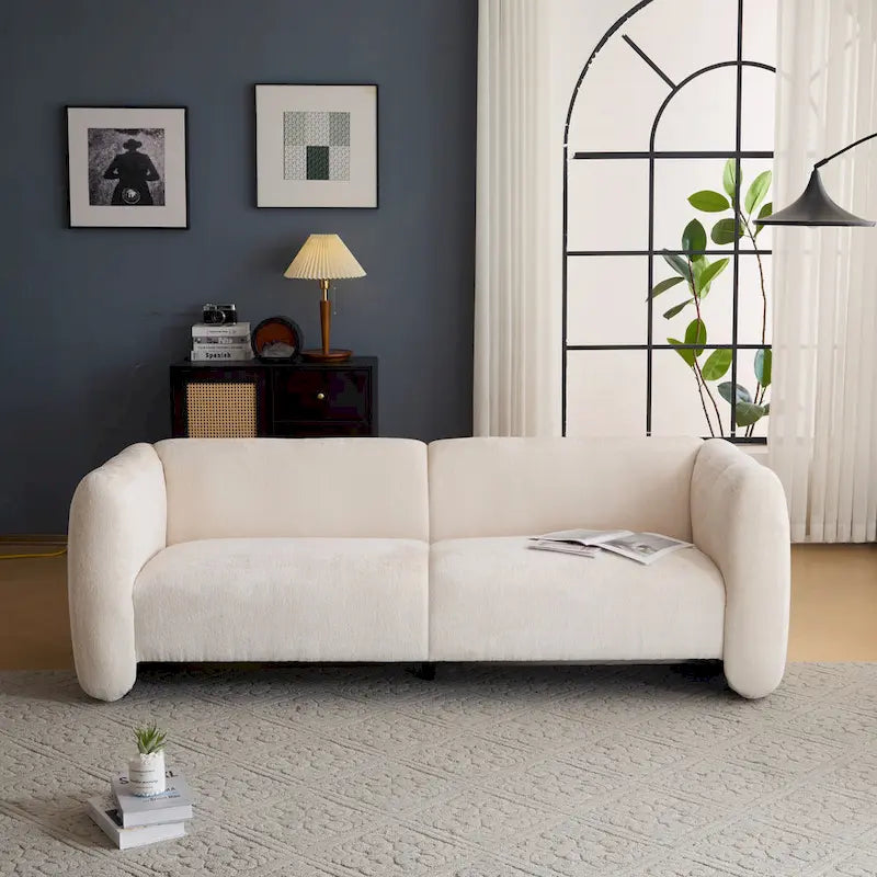 Divano a 3 posti in tessuto, design a onda bianco/beige