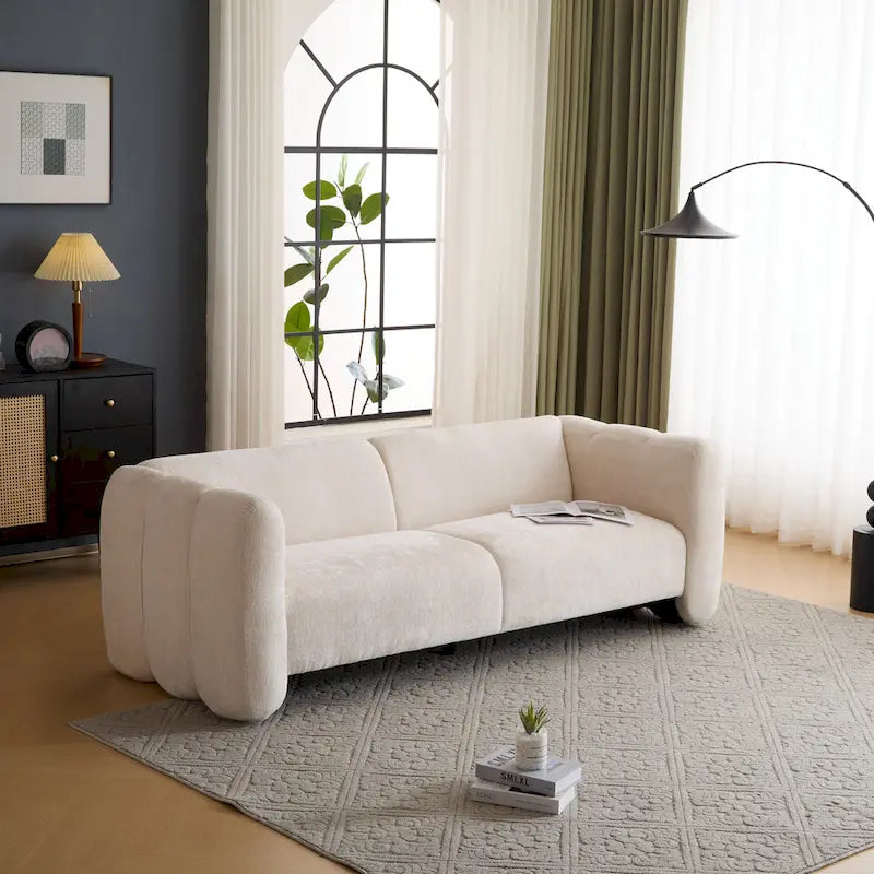 Divano a 3 posti in tessuto, design a onda bianco/beige