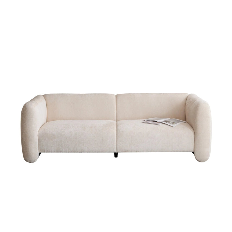 Divano a 3 posti in tessuto, design a onda bianco/beige