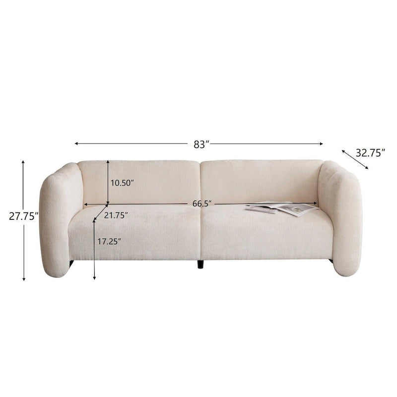 Divano a 3 posti in tessuto, design a onda bianco/beige
