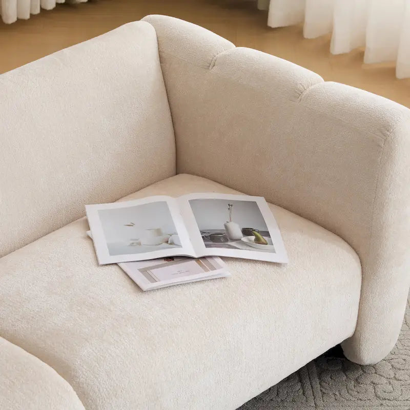 Divano a 3 posti in tessuto, design a onda bianco/beige