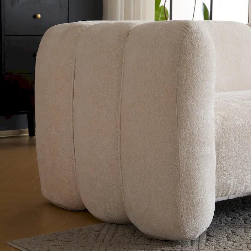 Divano a 3 posti in tessuto, design a onda bianco/beige