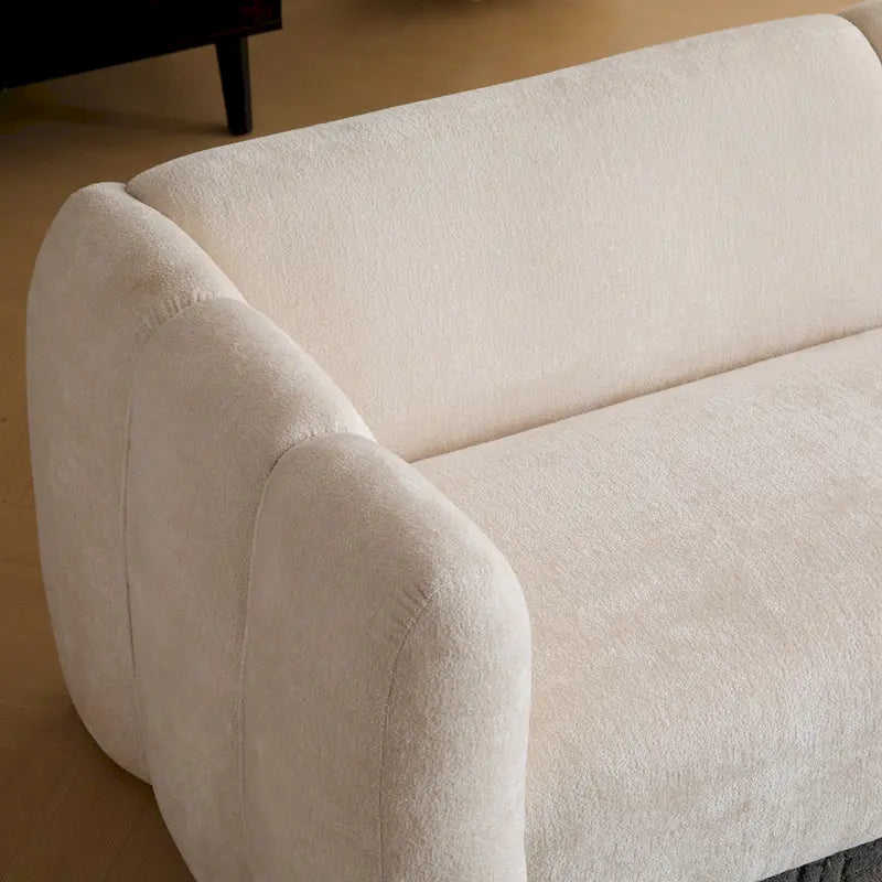 Divano a 3 posti in tessuto, design a onda bianco/beige