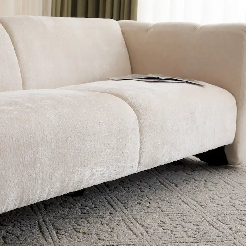 Divano a 3 posti in tessuto, design a onda bianco/beige