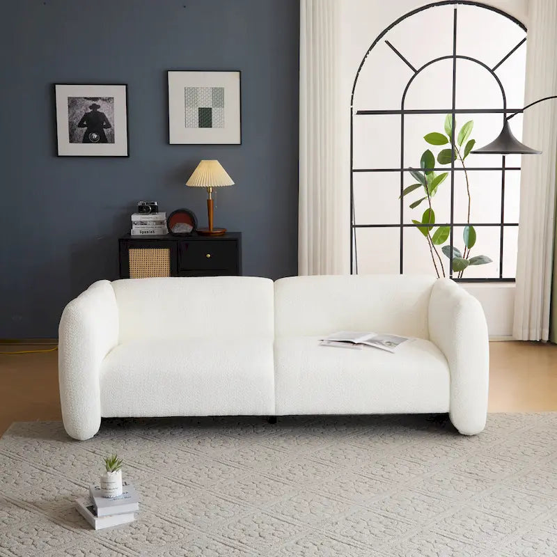 Divano a 3 posti in tessuto, design a onda bianco/beige