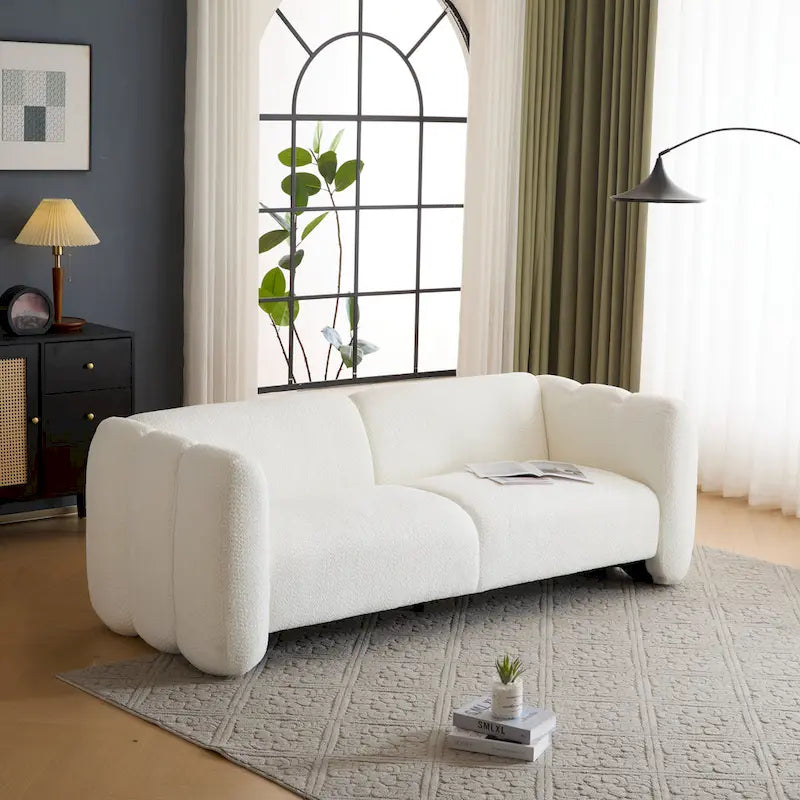 Divano a 3 posti in tessuto, design a onda bianco/beige