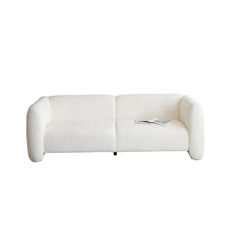 Divano a 3 posti in tessuto, design a onda bianco/beige