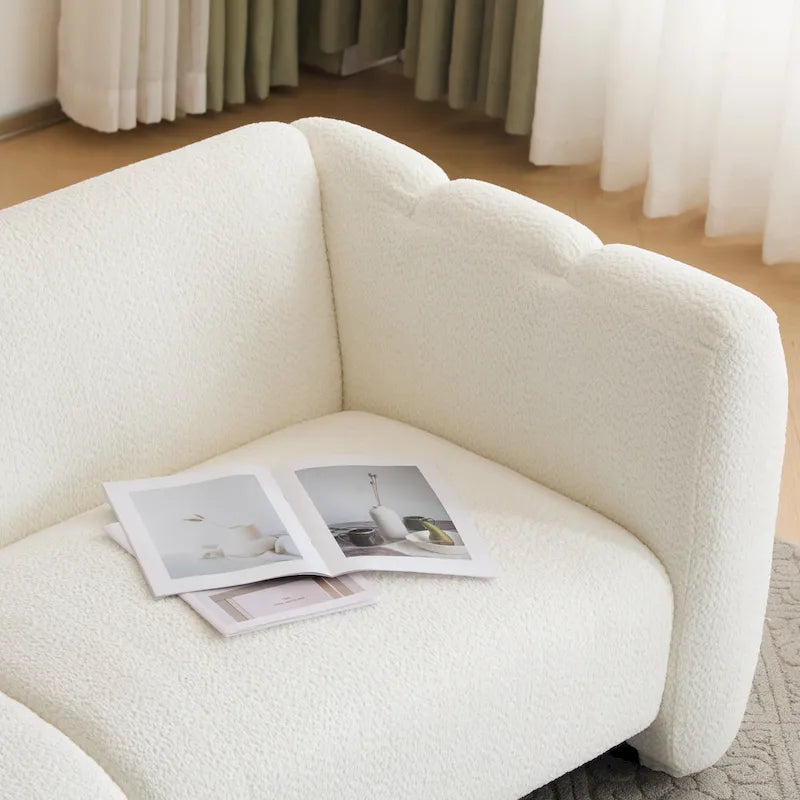 Divano a 3 posti in tessuto, design a onda bianco/beige