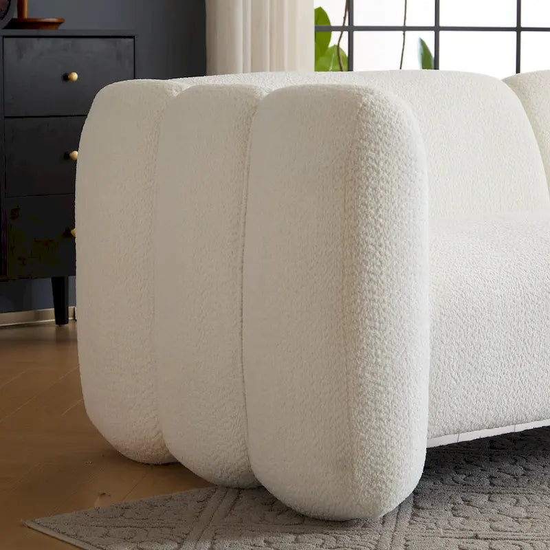 Divano a 3 posti in tessuto, design a onda bianco/beige