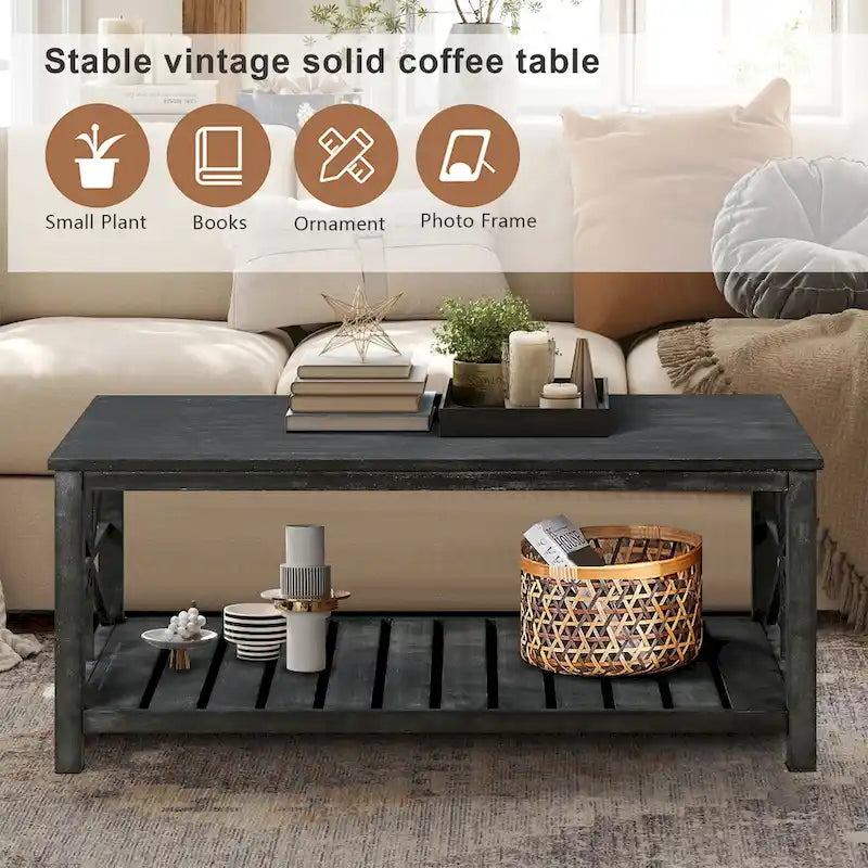 Tavolino da caffè rustico con struttura a X Antique Black / Antique Brown