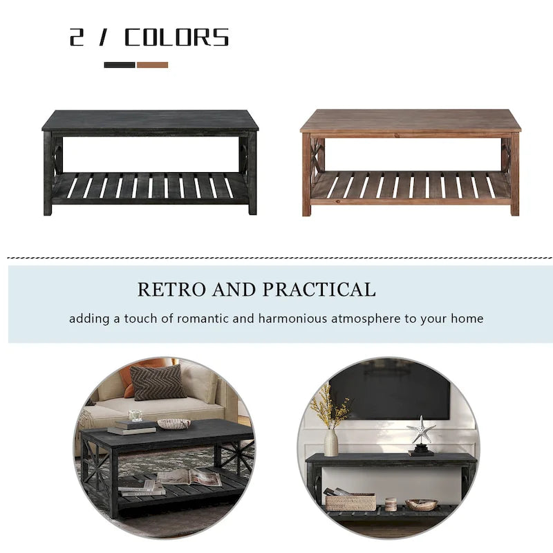 Tavolino da caffè rustico con struttura a X Antique Black / Antique Brown