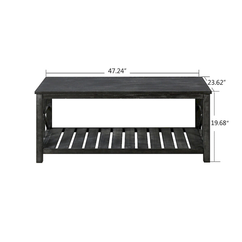 Tavolino da caffè rustico con struttura a X Antique Black / Antique Brown