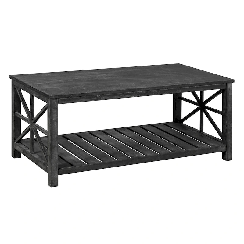 Tavolino da caffè rustico con struttura a X Antique Black / Antique Brown