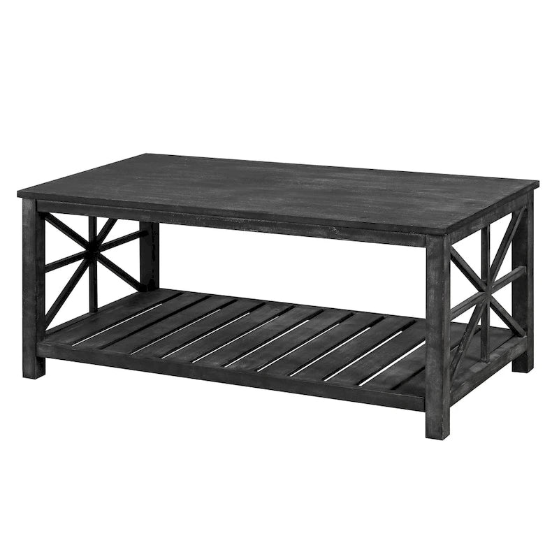 Tavolino da caffè rustico con struttura a X Antique Black / Antique Brown