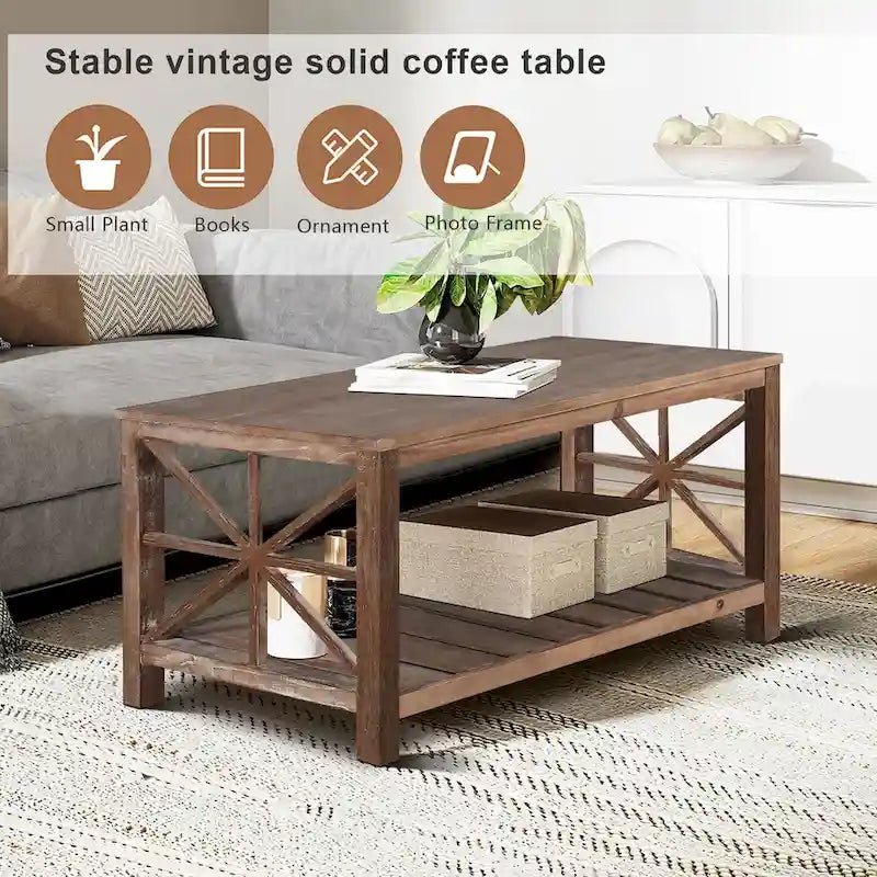 Tavolino da caffè rustico con struttura a X Antique Black / Antique Brown