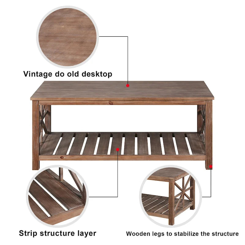 Tavolino da caffè rustico con struttura a X Antique Black / Antique Brown