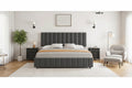 Grey Queen Linen Upholstered Bed Frame with 4 Storage Drawers