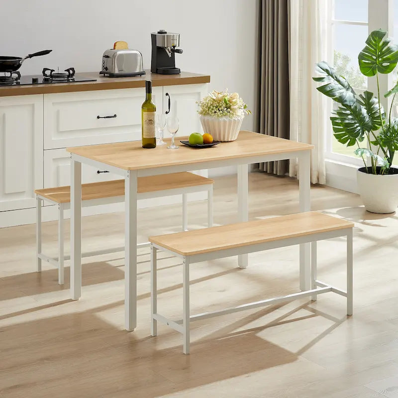 Set tavolo da pranzo industriale nero con 2 panche, 4 posti