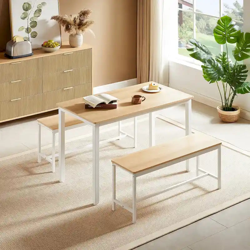 Set tavolo da pranzo industriale nero con 2 panche, 4 posti