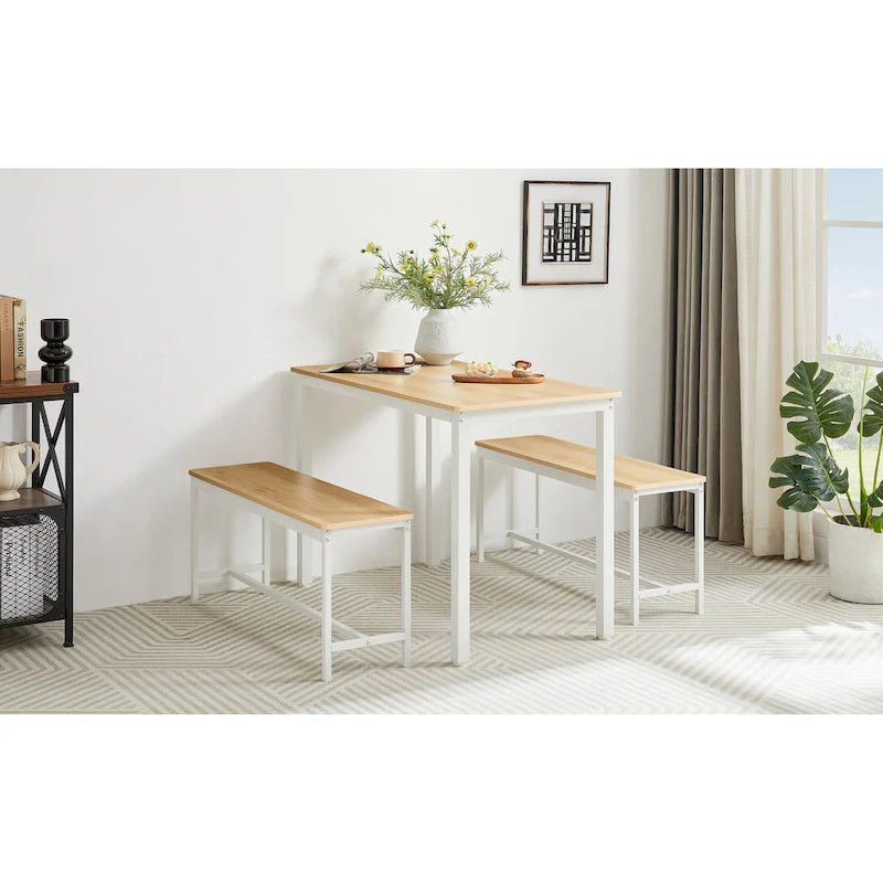 Set tavolo da pranzo industriale nero con 2 panche, 4 posti