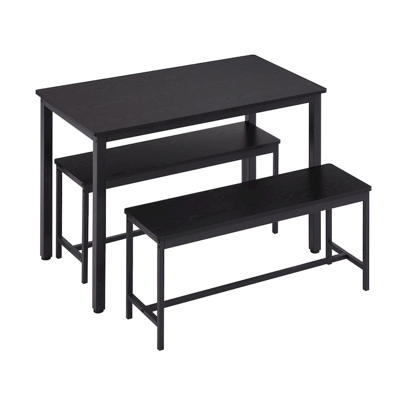 Set tavolo da pranzo industriale nero con 2 panche, 4 posti