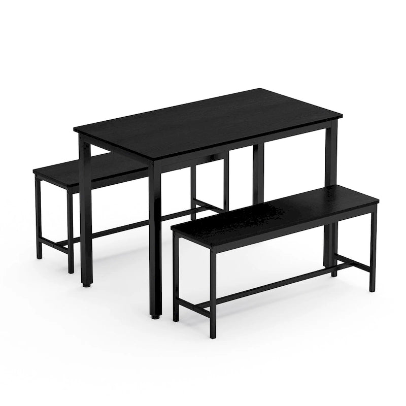 Set tavolo da pranzo industriale nero con 2 panche, 4 posti