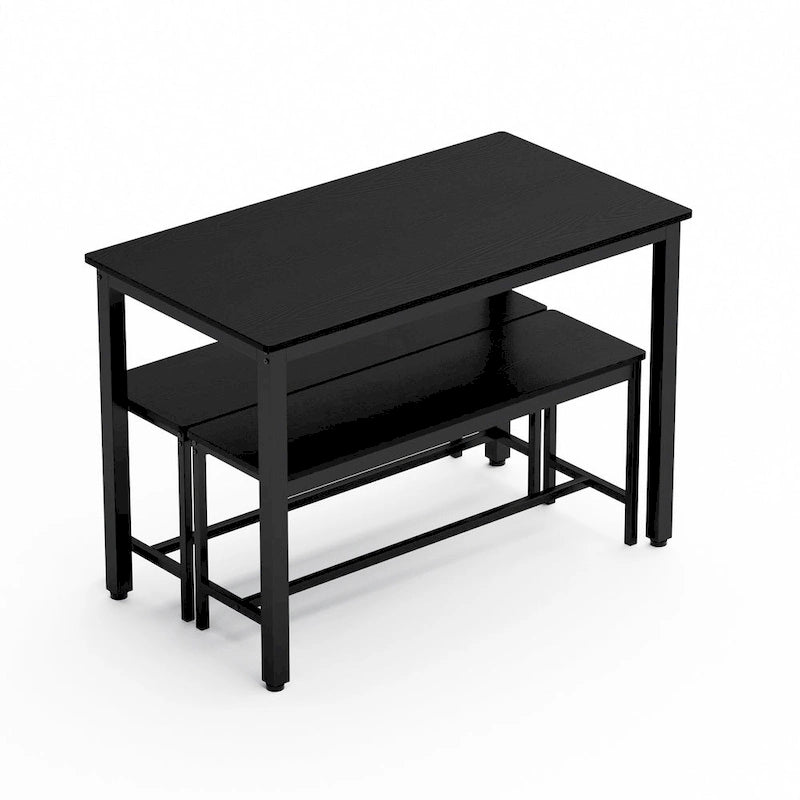 Set tavolo da pranzo industriale nero con 2 panche, 4 posti