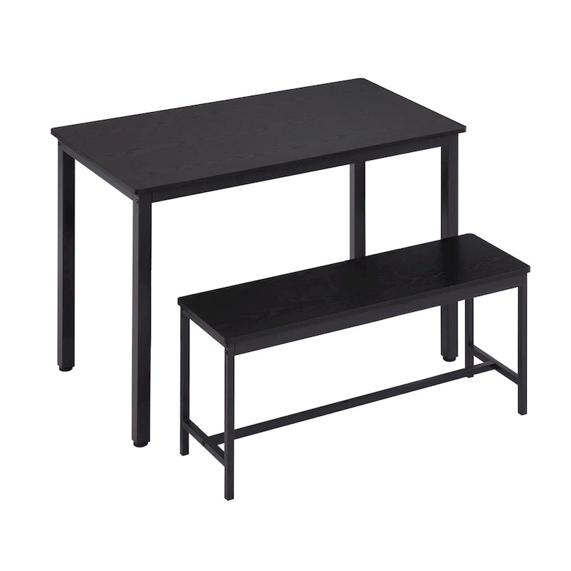 Set tavolo da pranzo industriale nero con 2 panche, 4 posti