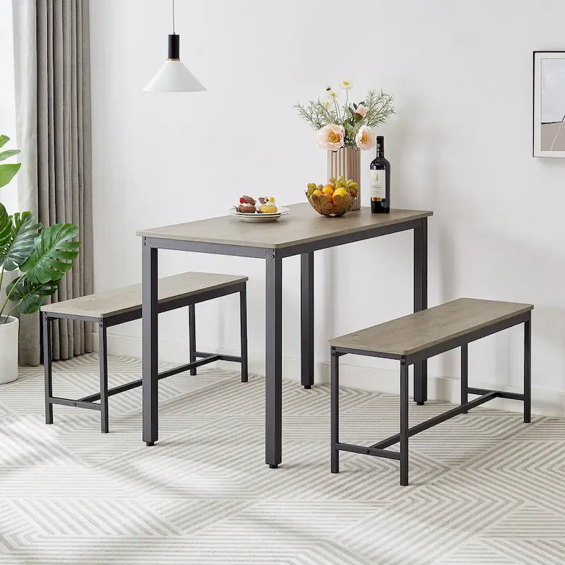 Set tavolo da pranzo industriale nero con 2 panche, 4 posti