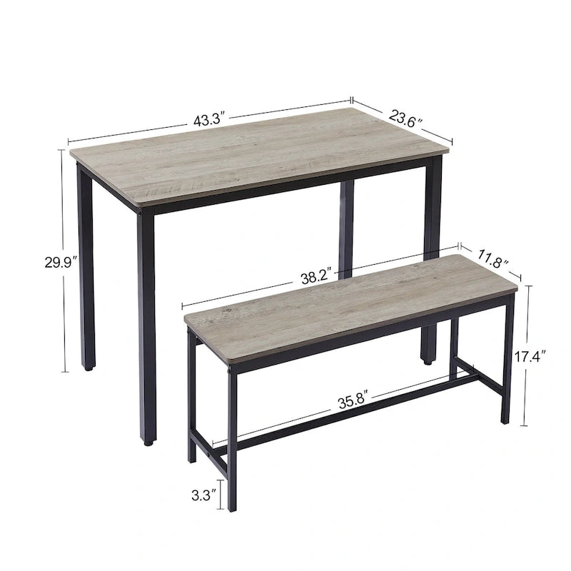 Set tavolo da pranzo industriale nero con 2 panche, 4 posti