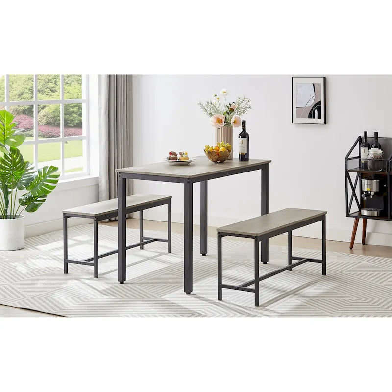 Set tavolo da pranzo industriale nero con 2 panche, 4 posti