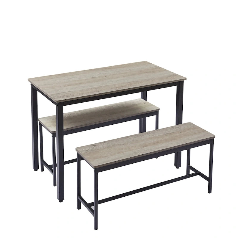Set tavolo da pranzo industriale nero con 2 panche, 4 posti