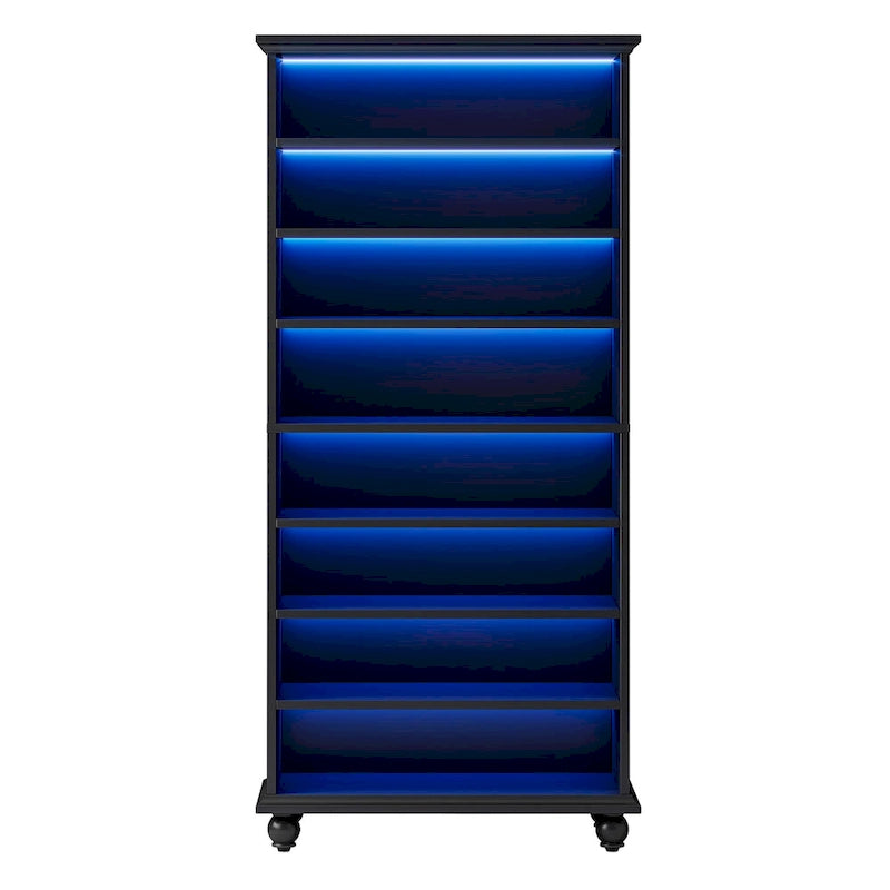 Scarpiera Alta a 9 Ripiani con Illuminazione a LED, Bianco/Nero/Rovere, Contiene 30 Paia