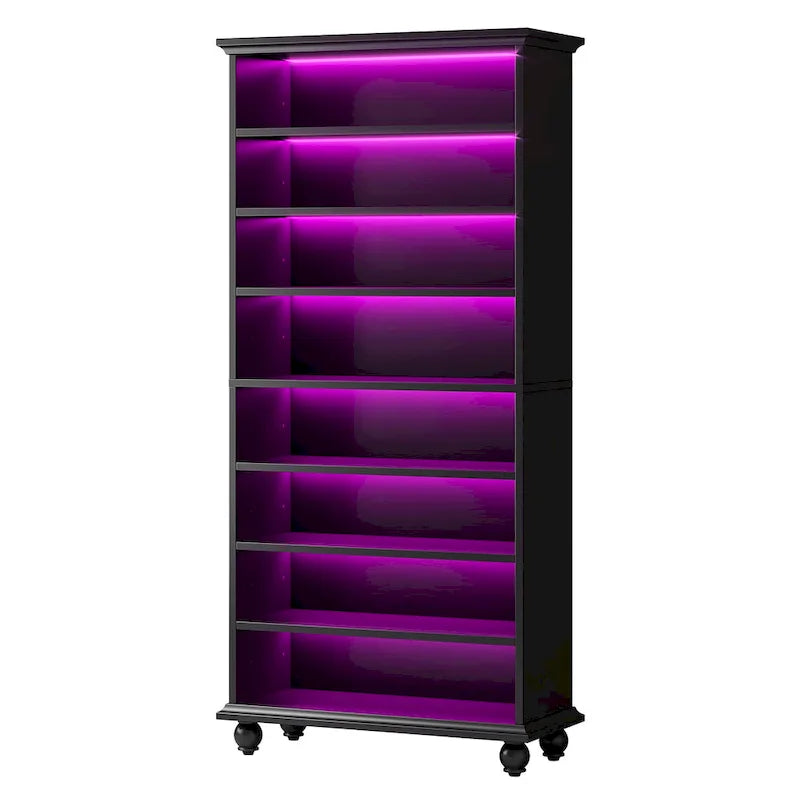 Scarpiera Alta a 9 Ripiani con Illuminazione a LED, Bianco/Nero/Rovere, Contiene 30 Paia