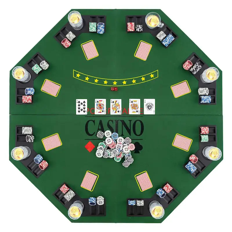 Piano del tavolo da poker pieghevole blu/verde, 8 giocatori