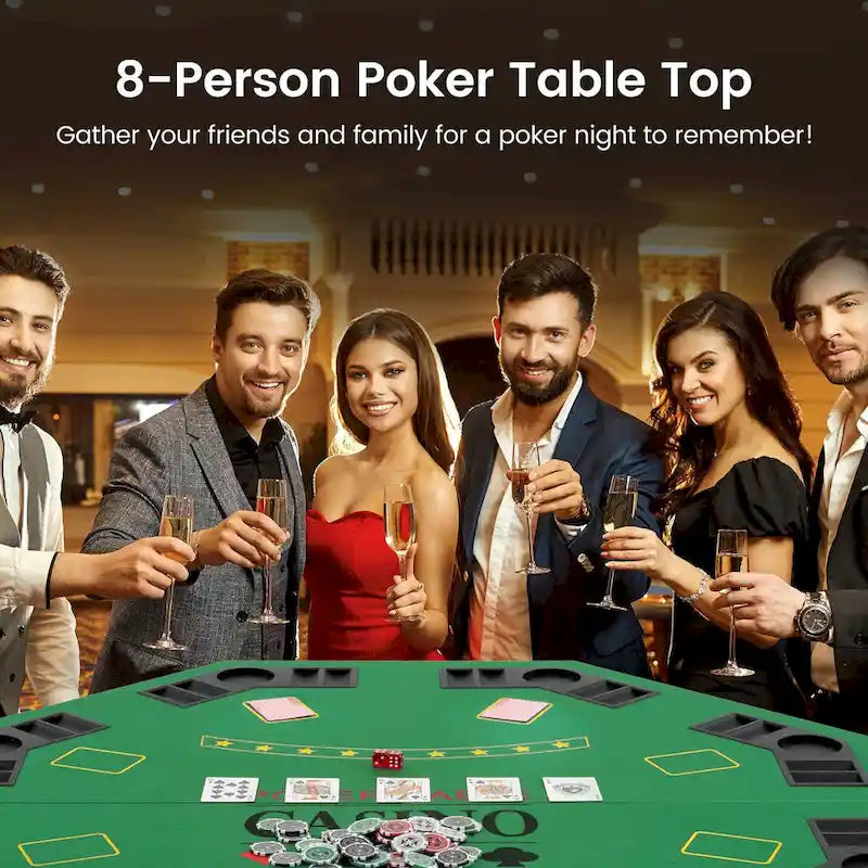 Piano del tavolo da poker pieghevole blu/verde, 8 giocatori