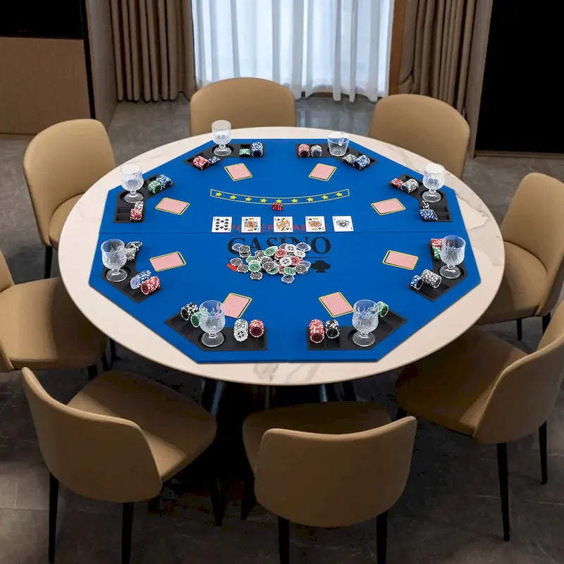 Piano del tavolo da poker pieghevole blu/verde, 8 giocatori