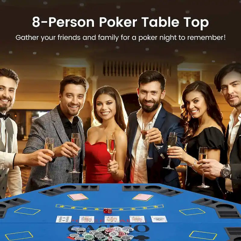 Piano del tavolo da poker pieghevole blu/verde, 8 giocatori