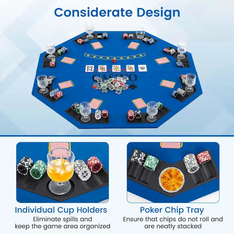 Piano del tavolo da poker pieghevole blu/verde, 8 giocatori