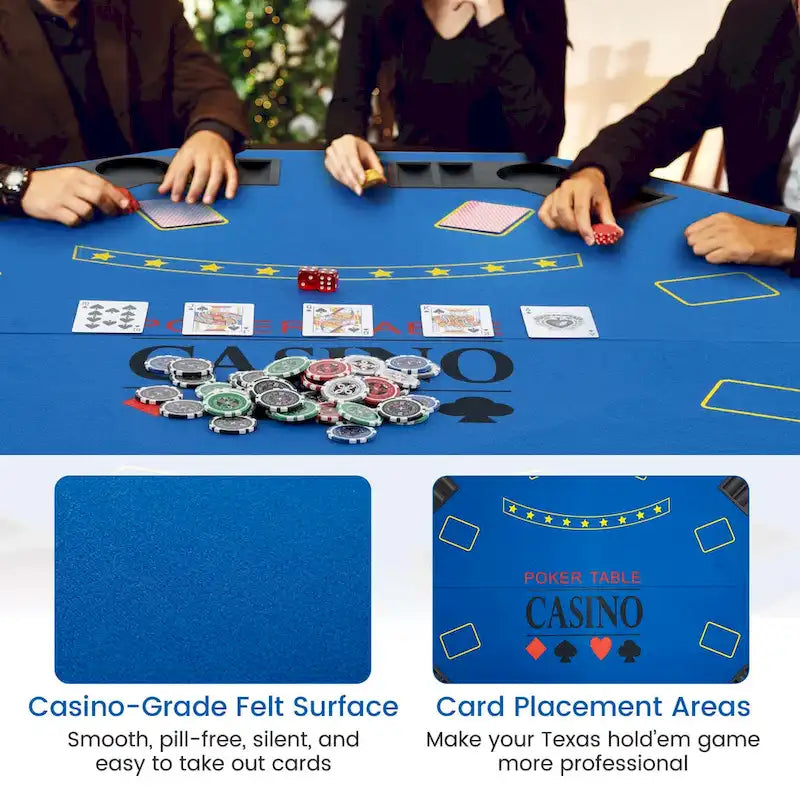 Piano del tavolo da poker pieghevole blu/verde, 8 giocatori