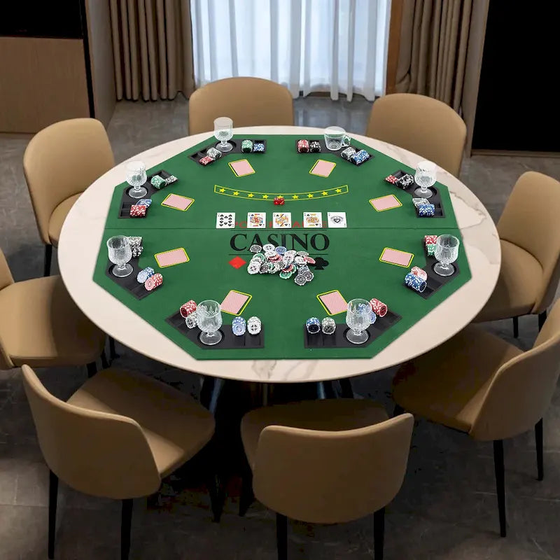 Piano del tavolo da poker pieghevole blu/verde, 8 giocatori