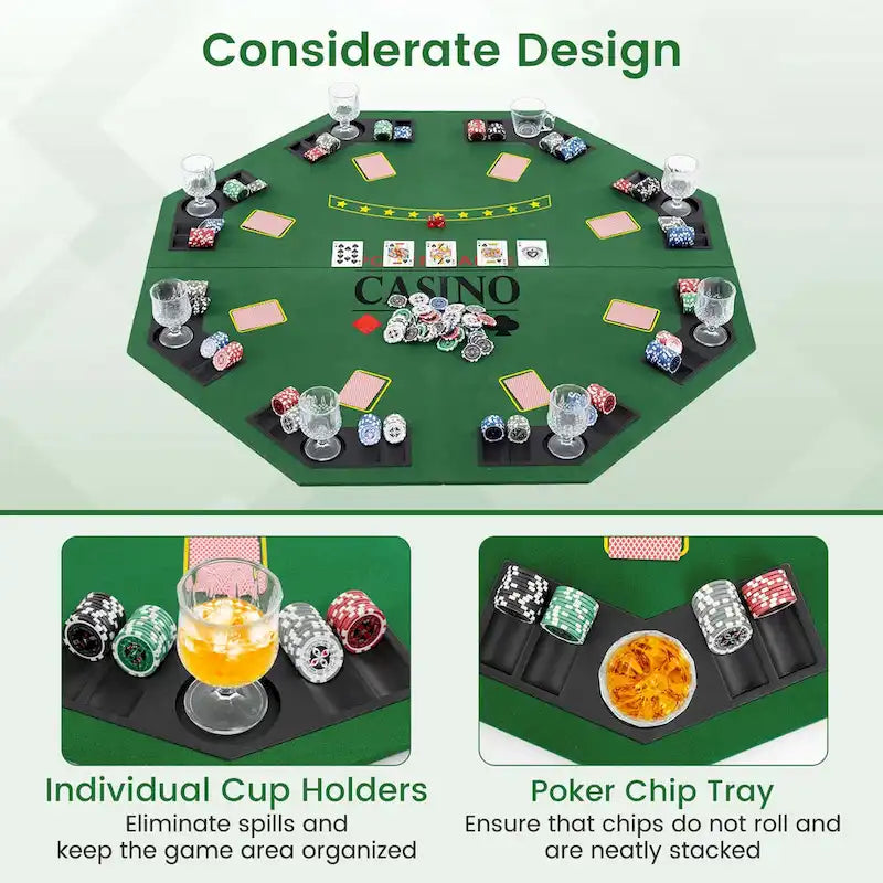 Piano del tavolo da poker pieghevole blu/verde, 8 giocatori