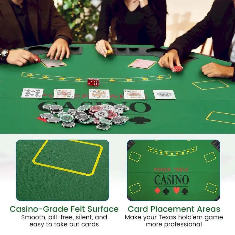 Piano del tavolo da poker pieghevole blu/verde, 8 giocatori