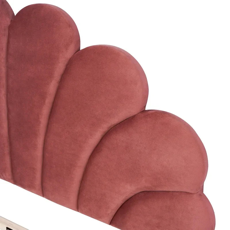 Letto a piattaforma Queen con testiera floreale in velluto rosso, adatto a 2 persone