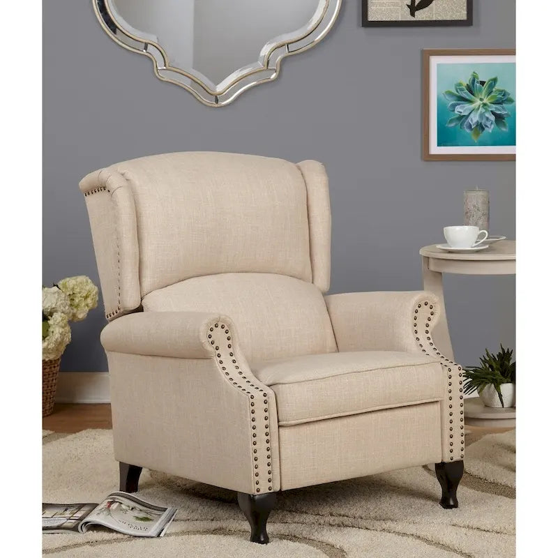 Poltrona reclinabile a spinta con schienale ad ala, floreale/beige/grigio, sedile singolo