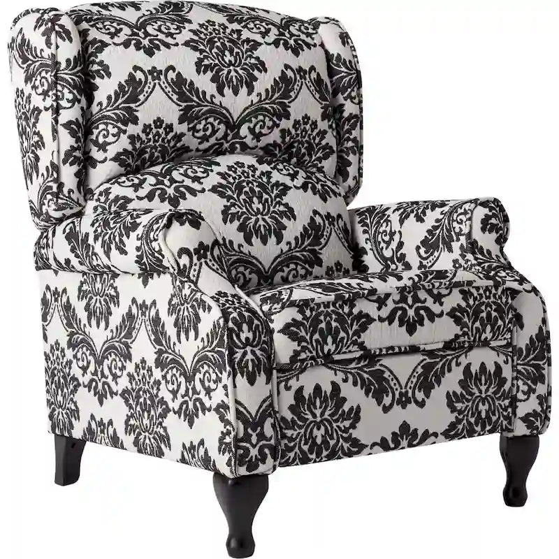 Poltrona reclinabile a spinta con schienale ad ala, floreale/beige/grigio, sedile singolo
