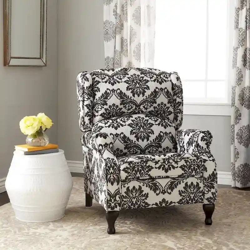 Poltrona reclinabile a spinta con schienale ad ala, floreale/beige/grigio, sedile singolo