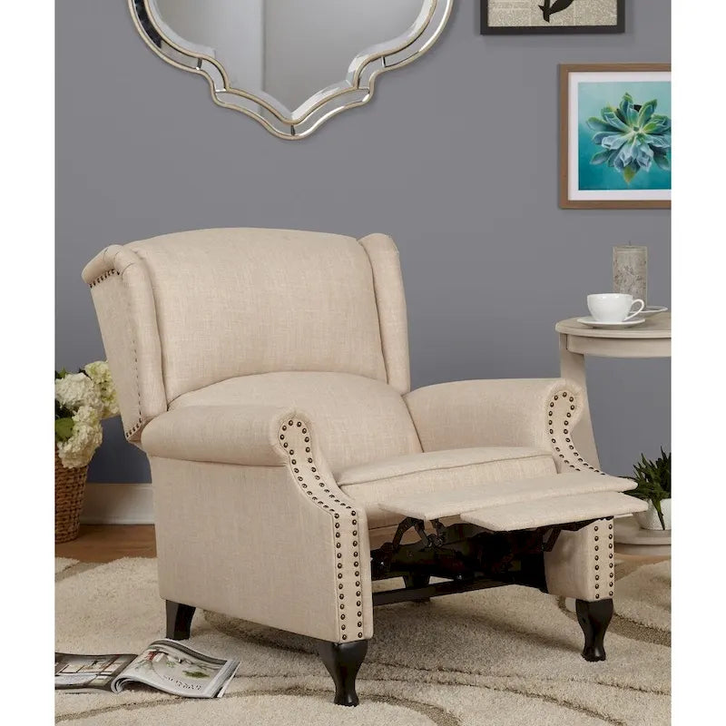 Poltrona reclinabile a spinta con schienale ad ala, floreale/beige/grigio, sedile singolo